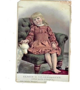 ANTIQUE VICTORIAN ADVERTISING CARD ELMER D. GILDERSLEEVE FINE BOOTS AND SHOES - Imagen 1 de 2