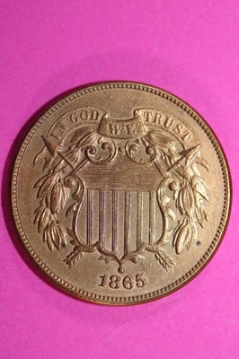 High Grade 1864 Red Two 2 Cent Coin Fancy 5 Repunched Date Authentic 2500 - Image 1 of 3