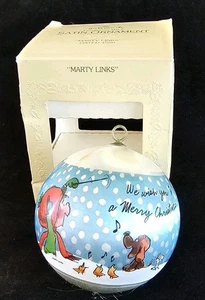 1980 Marty Links sello satinado bola de Navidad adorno en caja vacaciones perro gato - Imagen 1 de 9