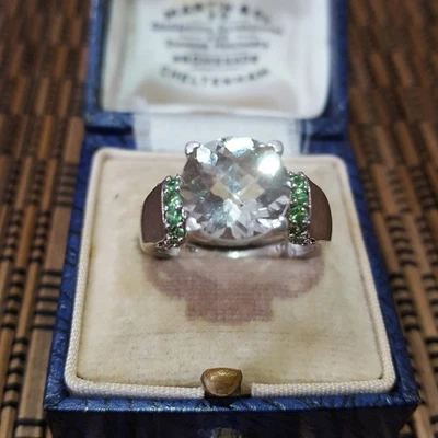 Anillo de Plata de Ley 925, Anillo de Amatista Verde Genuino y Peridoto, Talla N EE. UU. 6,75 Foto 1 de 4