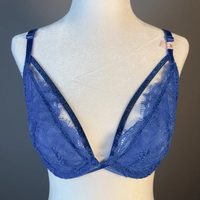 Sujetador Victoria’s Secret Muy Sexy Correa Brillante Demi 38C Azul Encaje Corte Bajo Con Aros Foto 1 de 4
