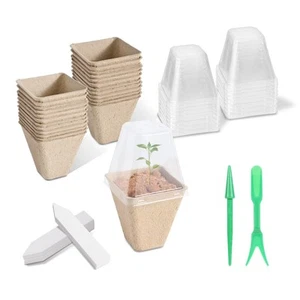 Square Peat Nursery Pots 12 Pcs 3in Biodegradable, with Humidity Dome and Lab... - Picture 1 of 7