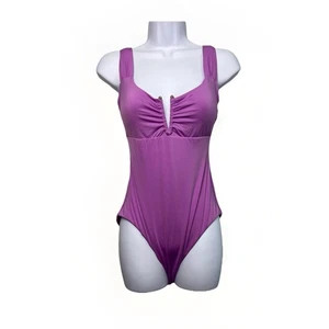 Becca 851147 Shirred V-Wire One-Piece Swimsuit Sz L Orchid $138 - Picture 1 of 8
