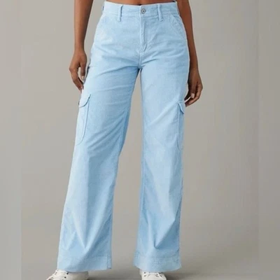 🆕 Брюки American Eagle плюс 16 небесно-голубые супер высокая посадка мешковатые широкие штанины вельвет - Изображение 1 из 4