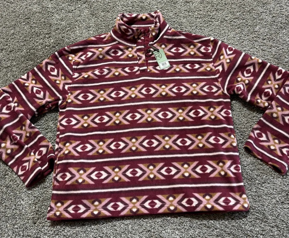 Sudadera con Capucha Roper Western Mujer Pullover Talla Grande Rosa Rojo Azteca Henley Botón Foto 1 de 4