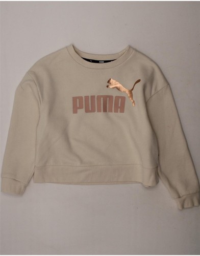 OFF WHITE Maglione felpa PUMA bambina oversize crop 9 10 anni bianco sporco cotone AG11