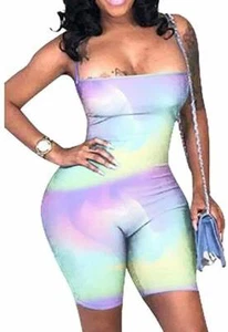 ECHOINE Damen Sexy Bodycon Strampler Spaghettiträger kurz, Lila, Größe M Medium - Bild 1 von 1