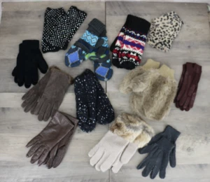 Womens Bundle Lot Mittens Fingerless Gloves Leather Faux Fur Knit Black Brown - Picture 1 of 13