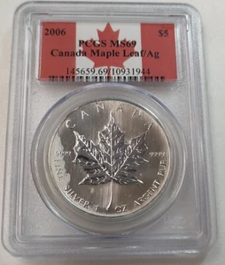 2006 CANADA 1 oz .9999 SILVER MAPLE LEAF PCGS MS69 MAPLE LEAF HOLDER #10931944 - Picture 1 of 4