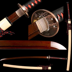 Handmade Damascus Steel Red Blade Japanese Samurai Katana Sword Full Tang - Picture 1 of 10
