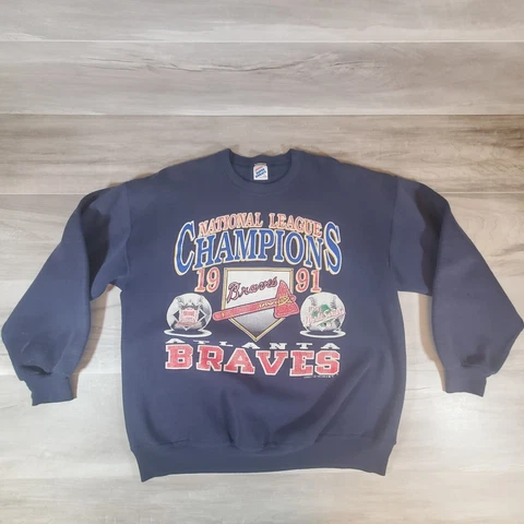 Vtg Atlanta Braves 1991 National League Champions Blue Adult XL Sweatshirt Rare Cover