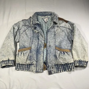 Acid Wash Denim Jacket Vintage 1980’s Puffer Size M Prezzia Italian Retro - Picture 1 of 11