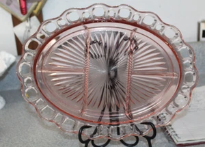 Pink Depression Open Lace Old Colony Anchor Hocking Oval Relish Tray 12.75” - Picture 1 of 4