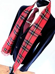 Men's Vintage Red Tartan Scarf 60's, Retro Check Pre Loved Tassel Cravat  - Picture 1 of 10