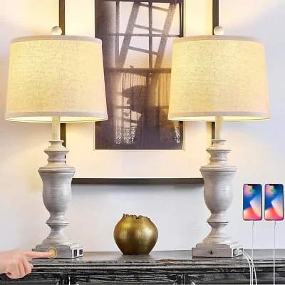 Juego de 2 lámparas de mesa de granja de 27,5", lámpara de noche regulable de 3 vías con Foto 1 de 4