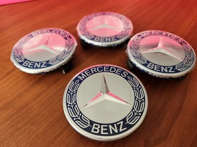 Juego de 4 tapacubos centrales llantas cromadas azul oscuro Mercedes-Benz 75 mm AMG Foto 1 de 4