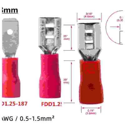 500/50PCS Vinyl 4.8mm Female Male Spade Terminal Insulated Wire Crimp Connectors - Image 1 of 4