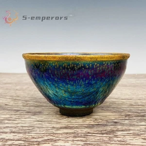 Tazza da tè goccia olio 5,1" antica dinastia Song porcellana Jianzhan marcata Qicai Fambe - Foto 1 di 8
