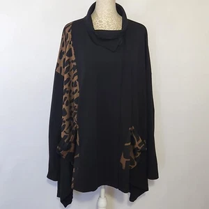 Alembika Womens XL Black Animal Print Lagenlook Cardigan Sweater Duster Relaxed - Picture 1 of 17