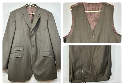Steve Harvey Mens Suit Size 48 L Jacket and Pants 42x30 Brown Stripes 3 piece - Image 1 of 4