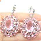 Fancy Oval Gemstone Created Pink Kunzite White CZ Girls Silver Earrings 