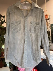 Vintage 70’s Wrangler Western Long Tails Thin Button Down Shirt Made in USA 16.5 - Picture 1 of 6