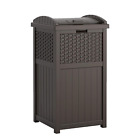 Suncast 33 Gallon Hideaway Can Resin Outdoor Trash with Lid Use in Brown 