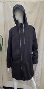 ALLSAINTS NEW! Black 100% Cotton Canvas Hooded MORTAR PARKA Mid-Length Coat Sz M - Picture 1 of 13