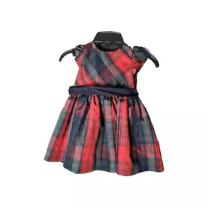 Ralph Lauren Mädchen Weihnachten rot schwarz kariert Taft Schleife gefüttert Kleid Gr. 12M - Bild 1 von 3
