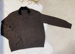 SAKS FIFTH AVENUE Cashmere Sweater ½ Zip Mens Brown Size XL - Picture 1 of 6