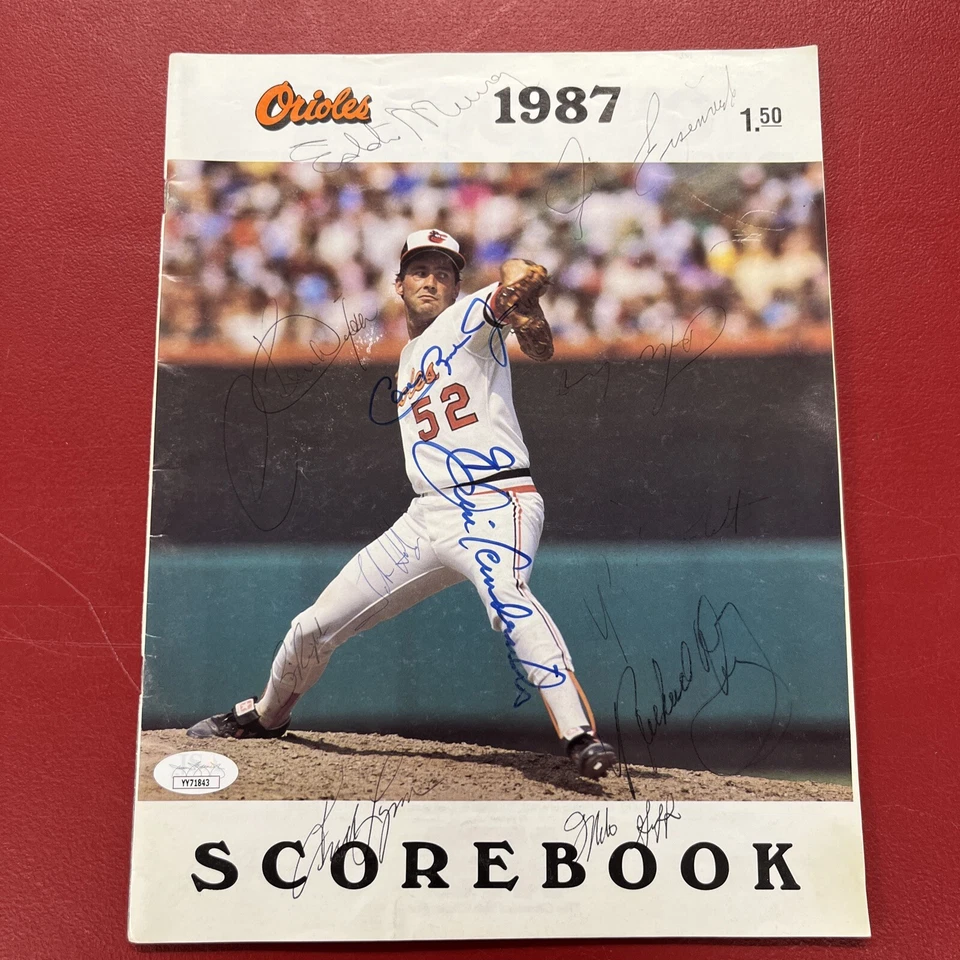 1987 Orioles v Royals Team Signed Scorecard  Cal Ripken Jr, Eddie Murray JSA LOA - Image 1 of 4