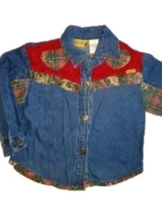 Sz 4 Girls Vintage Denim Jacket Shirt Corduroy Floral Button Up Western - Picture 1 of 6