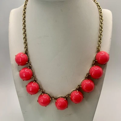 J Crew Coral/Pink Bubble Balls Gold Tone Round Link Chain Necklace Pre-owned - Image 1 of 4
