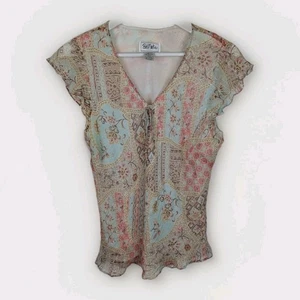 Bob Mackie Studio Silk & Metallic Patterned Top Blouse UK 16 Y2K - Picture 1 of 8