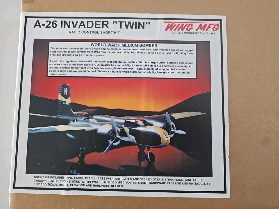 New Wing MFG A26 A-26 Invader Twin RC Remote Control Airplane Short Kit - Image 1 of 4