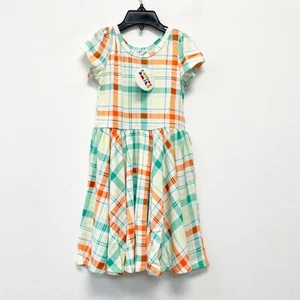 Dot Dot Smile Girls Colorful Plaid Cap Short Sleeve Dress Size 3/4 - Picture 1 of 4