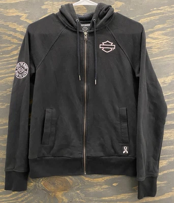 Harley Davidson Cáncer de Mama Mujer Pequeña Sudadera con Capucha Negra Rosa Chaqueta Bordada Foto 1 de 4