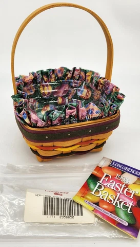 Longaberger 1998 Vintage Stained Easter Basket~Liner~Protector~Card 13th Edition Cover