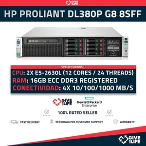 Servidor Rack HP DL380P G8 8SFF 2x E5-2630L +16GB RAM +P420 + 2 PSU HSTNS-5163 - Imagen 1 de 8