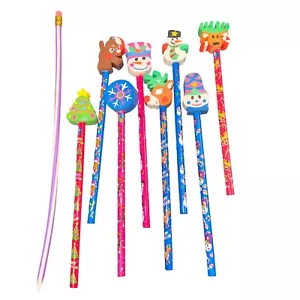 Vintage Weihnachtsstifte mit Radiergummis - mit 1 flexiblen Bleistift - Bild 1 von 3