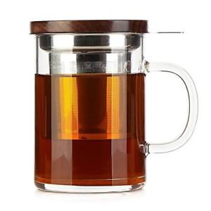 Glass Tea Cup COMI Tea Cup with Infuser Walnut Lid&Handle Glass Tea Cups wi