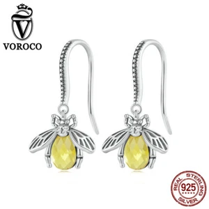 Voroco Real S925 Plata Esterlina Abeja Ganchos Pendientes Joyería Para Mujer Fiesta - Imagen 1 de 16