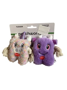 Patchwork Valentines Greybar Purple Unicorn Dragon Duo 6'' Squeaky Rope Dog Toy - Picture 1 of 4