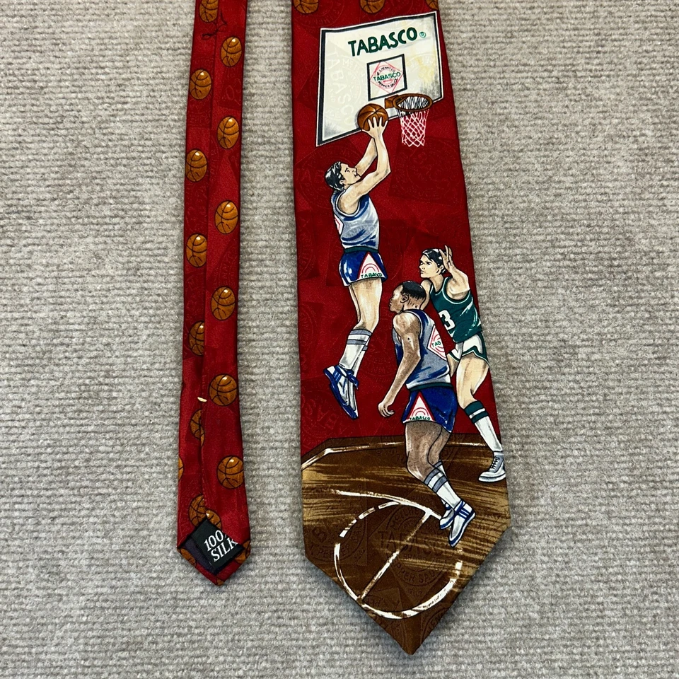 Corbata de baloncesto Tabasco aro jugadores AOP balones de baloncesto rojo 4" de ancho 100 % seda Foto 1 de 4