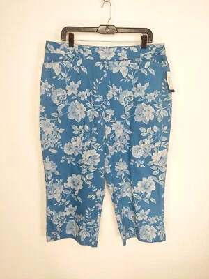 Van Heusen Blue Floral Stretch Capri Pants Size 18 NWT - Image 1 of 4