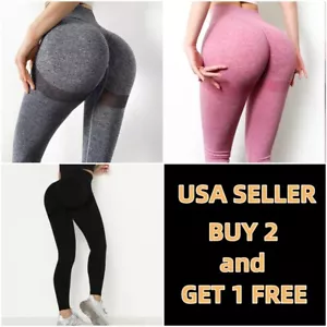 Womens High Waist Butt lift Leggings Yoga Fitness Tummy Control Gym High Rise - Picture 1 of 21