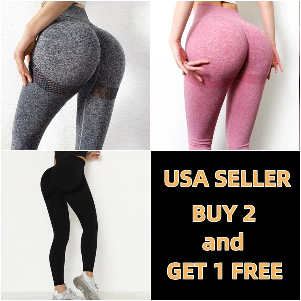 Womens High Waist Butt lift Leggings Yoga Fitness Tummy Control Gym High Rise - Image 1 of 4
