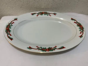 Serving Platter Fairfield Holiday Poinsettia & Ribbon Porcelain Gold Trim 14" - Picture 1 of 8