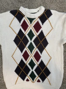 Vintage Argyle Cable Knit Sweater Grandpa Core Size L Dad Sweater - Picture 1 of 7