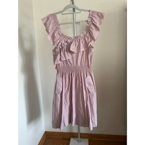 Stellah Linen Silk Ruffle Pink Cold Shoulder Party Dress Small - Picture 1 of 7